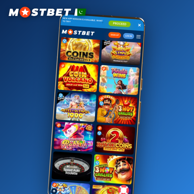 Mostbet casino slots tile featuring fruit and star symbols mid-spin on a blue background